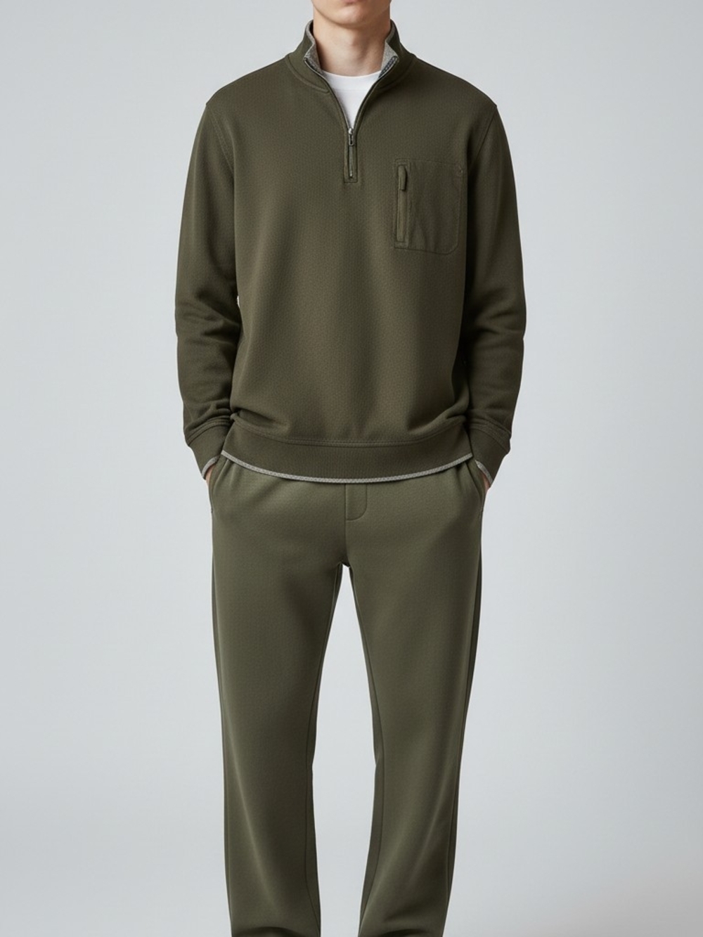 Ted Baker London Men’s Size XXL Olive Green Quarter Zip Sweater Pullover Pocke